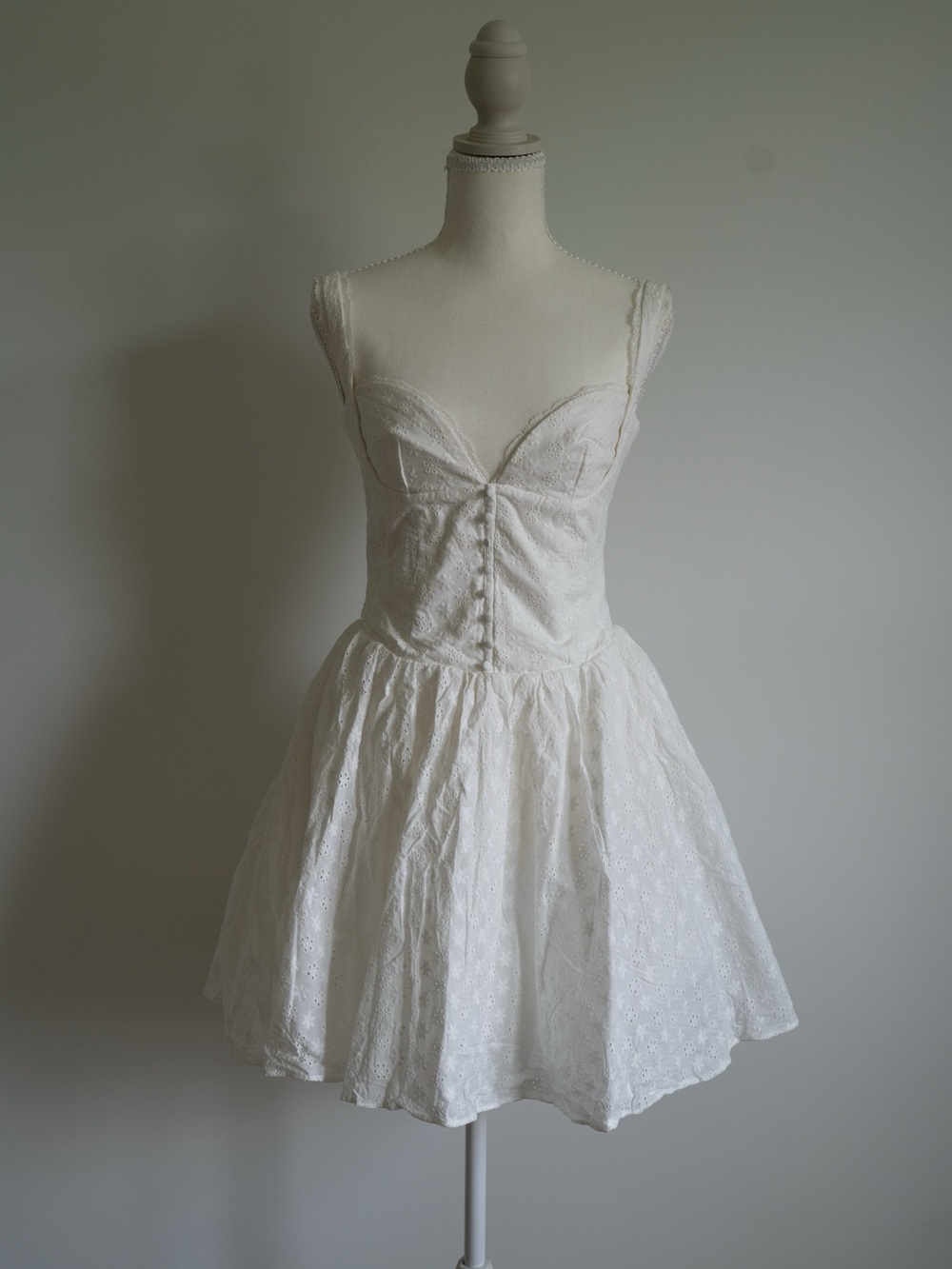 House of Cb BRIGITTE White Cotton Broderie Anglais Corset Mini Dress